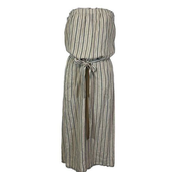 Cloth & Stone Womens Strapless Linen Blend Stripes Belted Jumpsuit Cropped sz S - Picture 1 of 16